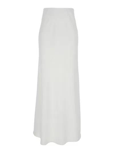 PLAIN WHITE LONG SKIRT WITH RUFFLE DETAIL AT THE BOTTOM IN SATIN WOMAN