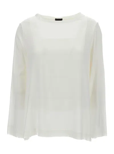 Plain White Long-sleeved Blouse In Stretch Silk Woman