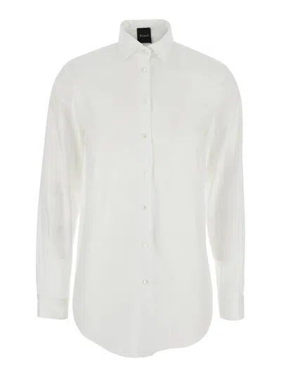 PLAIN WHITE SHIRT WITH CLASSIC COLLAR AND CURVED HEM IN COTTON WOMAN