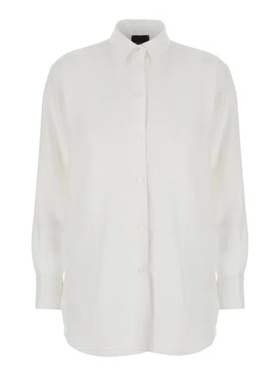 PLAIN WHITE SHIRT WITH CLASSIC COLLAR AND LONG SLEEVES IN LINEN WOMAN