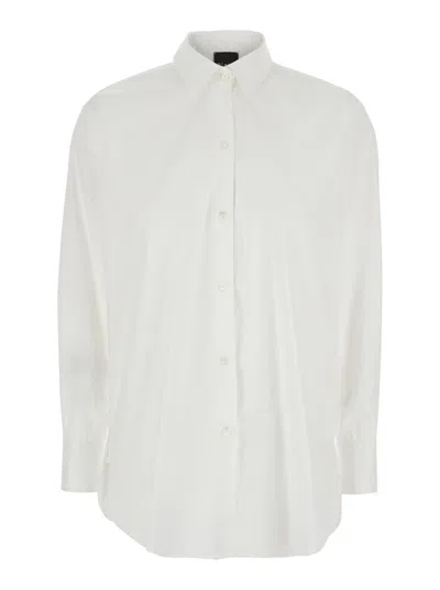 Plain White Shirt With Classic Collar In Cotton Blend Stretch Woman