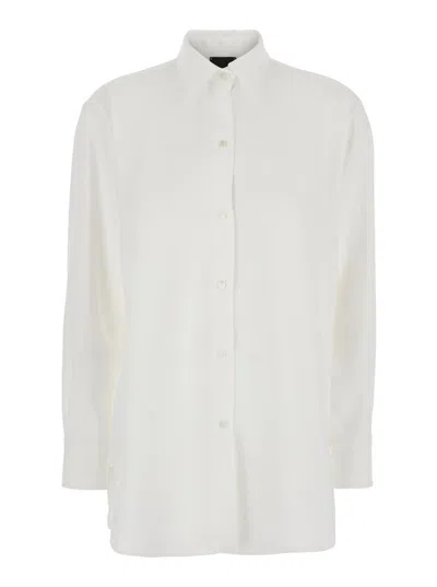Plain White Shirt With Classic Collar In Tech Fabric Woman