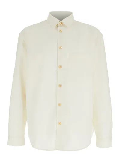 PLAIN WHITE SHIRT WITH CLASSIC COLLAR IN VIRGIN WOOL BLEND MAN