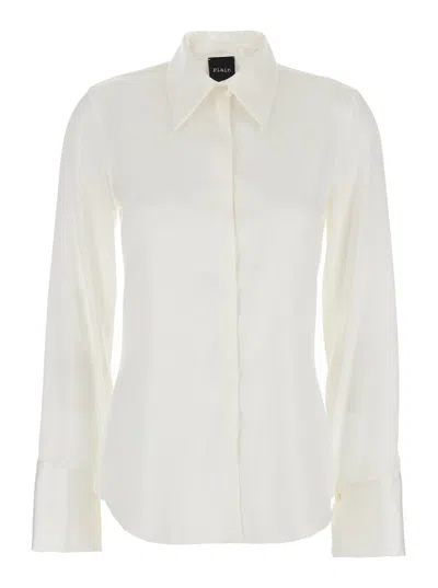PLAIN WHITE SHIRT WITH POINTED COLLAR AND CONCEALED BUTTON CLOSURE IN SILK WOMAN