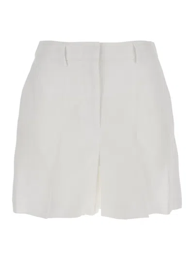 PLAIN WHITE SHORTS WITH BELT LOOPS AT THE WAIST IN LINEN WOMAN