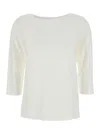 Plain White T-shirt With Round Neck And Three-quarter Sleeves In Fabric Woman