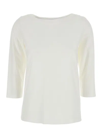 Plain White T-shirt With Round Neck And Three-quarter Sleeves In Fabric Woman