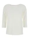 Plain White T-shirt With Round Neck And Three-quarter Sleeves In Fabric Woman In White