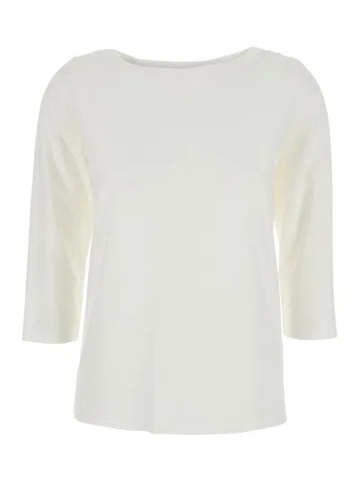 Plain White T-shirt With Round Neck And Three-quarter Sleeves In Fabric Woman