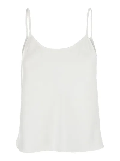 Plain White Tank Top With U Neckline In Satin Fabric Woman