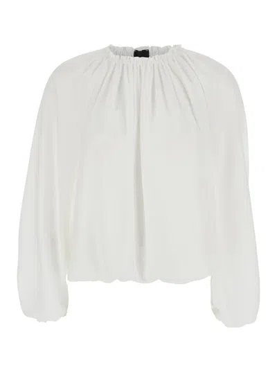 Plain White Top With Dropped Shoulders And Curlsin Fabric Woman