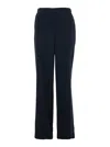 Plain Blue Pants With Rear Elastic Waist And Wide Leg In Tech Fabric Woman In Blue