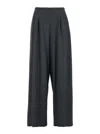 Plain Wide-leg Grey Pants With High Waist In Blue