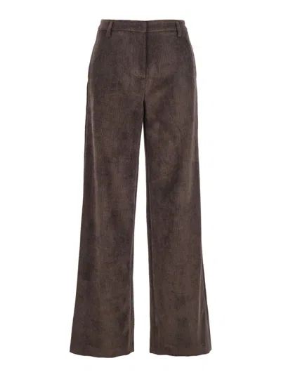 Plain Wide-leg Ribbed Pants In Brown