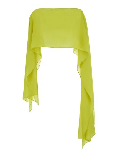 Plain Yellow Stole With Boat Neckline In Sheer Fabric Woman