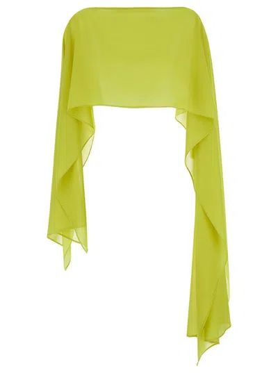 Plain Yellow Stole With Boat Neckline In Sheer Fabric Woman In Green