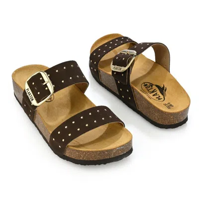Plakton Claire Slide-on Adjustable Sandals In Brown