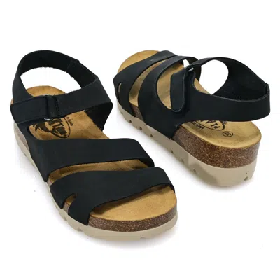 Plakton Comodoro Leather Wedge Sandals In Black