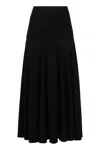 Plan C Flared Silhouette High-waisted Knit Midi Skirt In Black