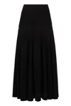 Plan C Flared Silhouette High-waisted Knit Midi Skirt In Black