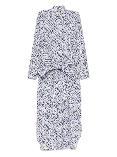 Plan C Abito Lungo Collo Camicia In Blu Bianco
