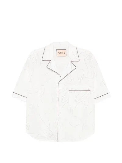 Plan C Abstract-print Piped-trim Shirt In Gray