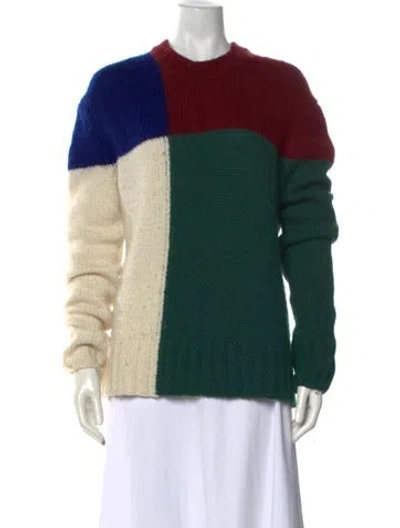 Pre-owned Plan C Alpaca Colorblock Pattern Sweater In Green