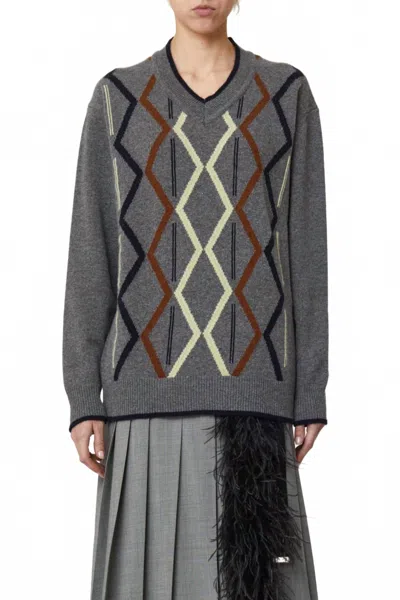 Plan C Argyle Cashmere V-neck Sweater In Multi In Gray