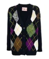 Plan C Argyle Pattern Knit Cardigan With V Neck In Black/multicolor