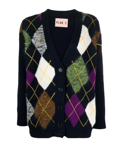 PLAN C PLAN C ARGYLE KNIT CARDIGAN
