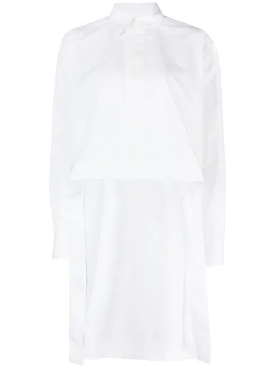 Plan C Asymmetric-hem Cotton Shirt In White