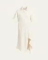 Plan C Asymmetric Ribbed Polo Midi Dress In Butter