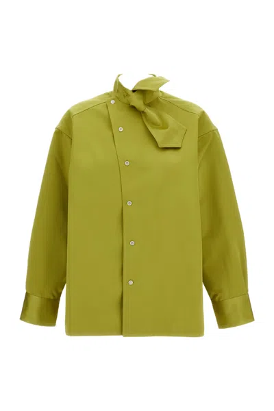 Plan C Asymmetric Scarf-collar Duchesse Shirt In Green