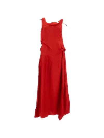 Plan C Asymmetrical Maxi Dress In Vibrant Fire Red