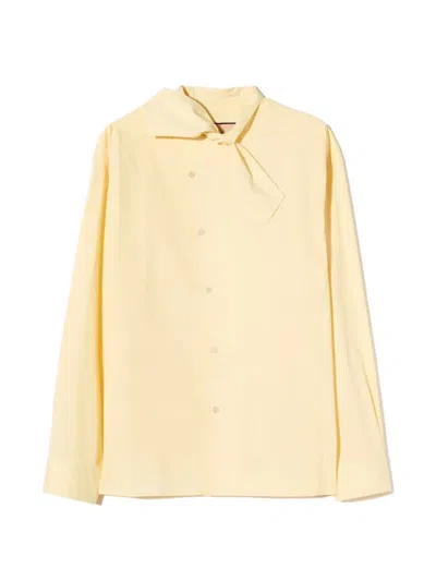 Plan C Asymmetric-fastening Tie-neck Shirt In Yellow