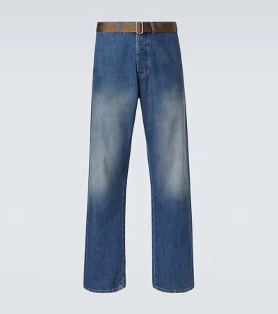 Plan C Belted Straight Jeans In Blue