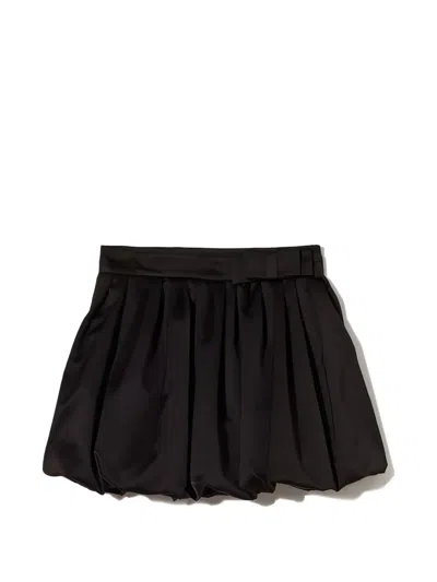 Plan C Black Duchesse Belted Bubble-hem Mini Skirt In Brown