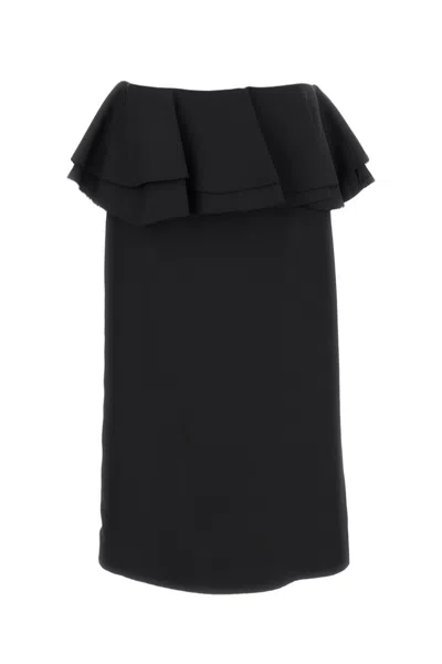 Plan C Black Sable Ruffled Midi Skirt