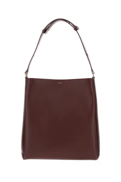 Plan C Bordeaux Leather Shopper Bag With Adjustable Handle In Brown