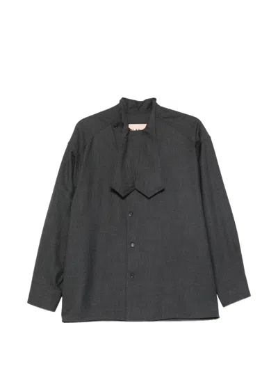 Plan C Bow-detail Long-sleeve Shirt In Gray
