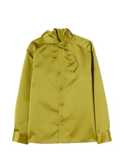 Plan C Bow-detail Long-sleeve Shirt In Green