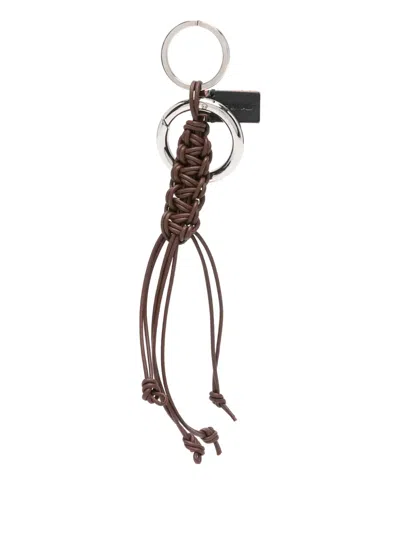 Plan C Braided Leather Keyring In Brown