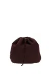 Plan C Burgundy Nylon Bucket Bag With Drawstring Closure And Internal Pocket In White