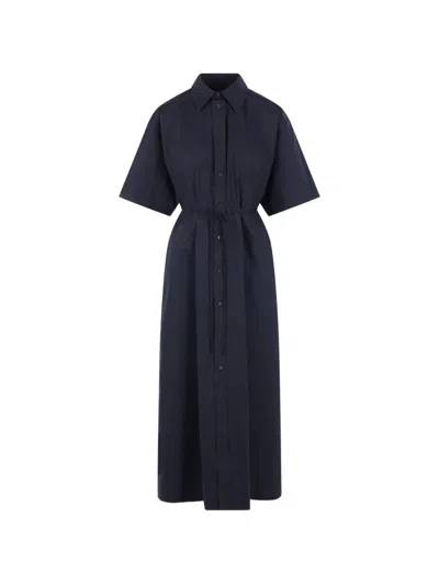 Plan C Buttoned Tied-waist Midi Dress In Blue