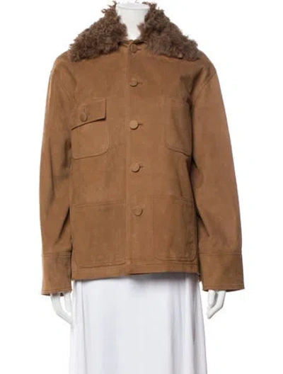 Pre-owned Plan C Calf Leather Utility Jacket In Brown
