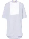 Plan C Halo-stripe Panelled Cotton Shirt In Azzurro