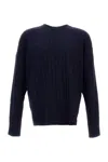 Plan C Checked Pattern Wool Sweater With Ribbed Crew Neck In Blue