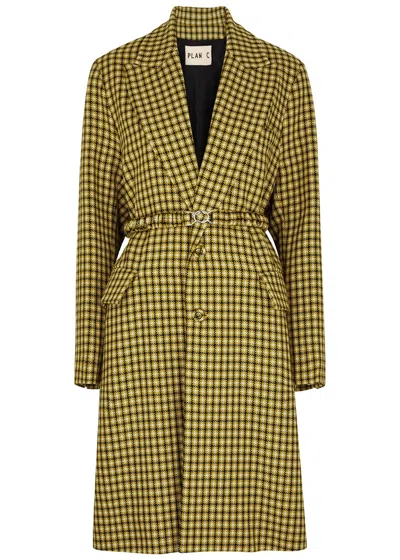 Plan C Checked Wool Coat In Multicoloured