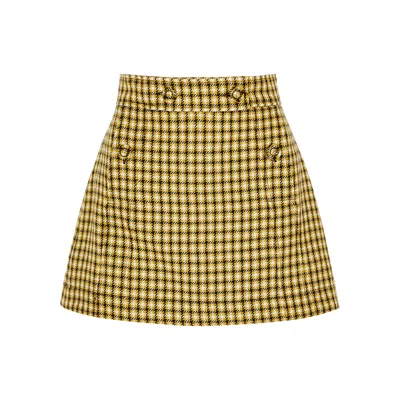 Plan C Checked Wool Mini Skirt In Blue