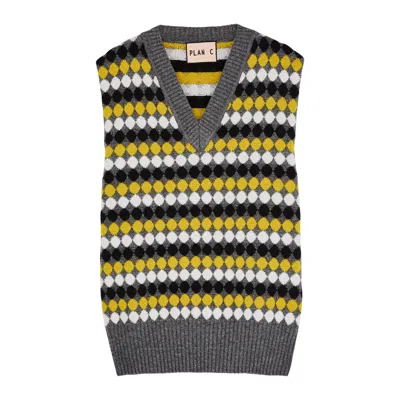 Plan C Circle-intarsia Wool Vest In Yellow